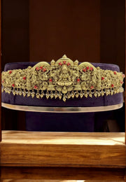 Beautiful 3D nakshi vaddanam adult size with guttapusalu hangings and ruby colour stone and coral beads